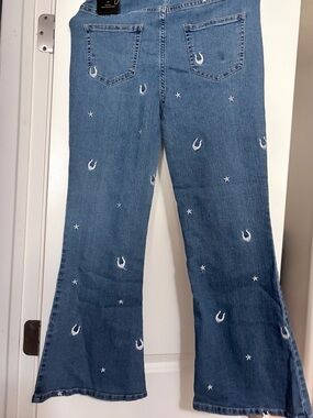 Rae Dunn Blue Kids Embroidered Horseshoe Flared Jeans